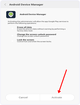 Android Device Manager Activate option