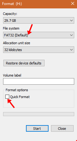 USB Format Method for Windows