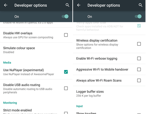 developer options