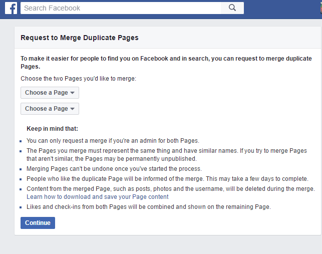 merge facebook pages