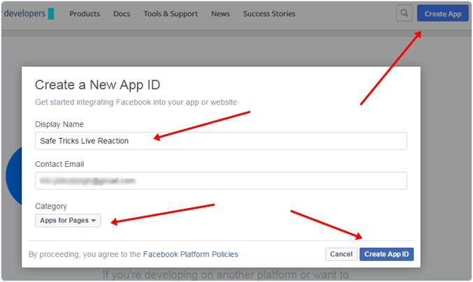 create new app id facebook