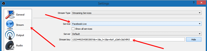 obs stream facebook live settings