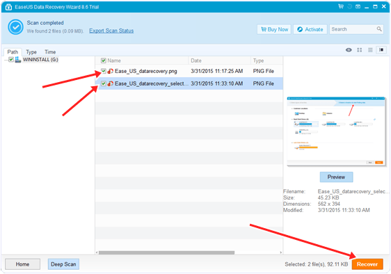 Ease US datarecovery select files