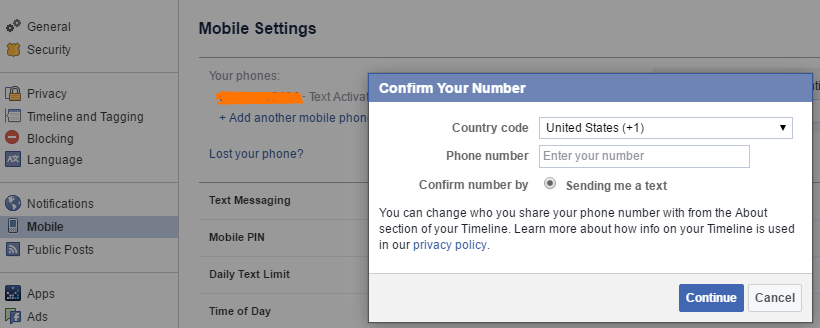 add mobile number facebook