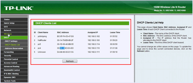 dhcp client list wifi network connected users