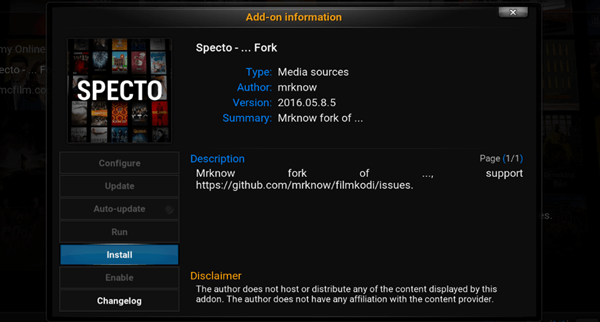 specto fork add on kodi