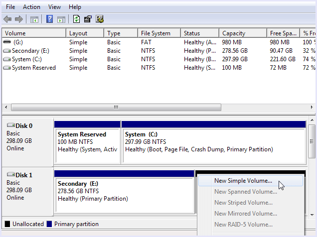 create new hard disk partition