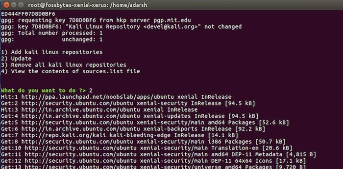 install and update kali linux repositories