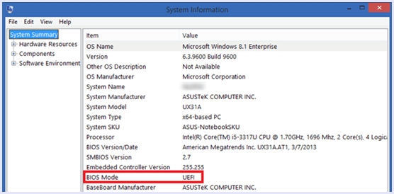 ms info boot mode