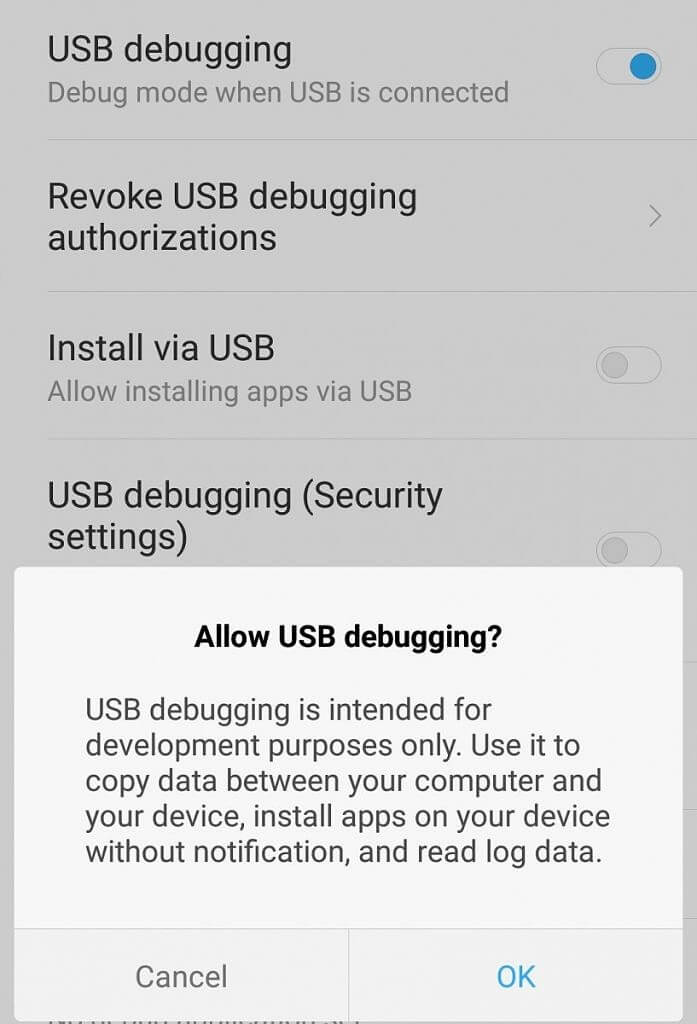 allow usb debugging