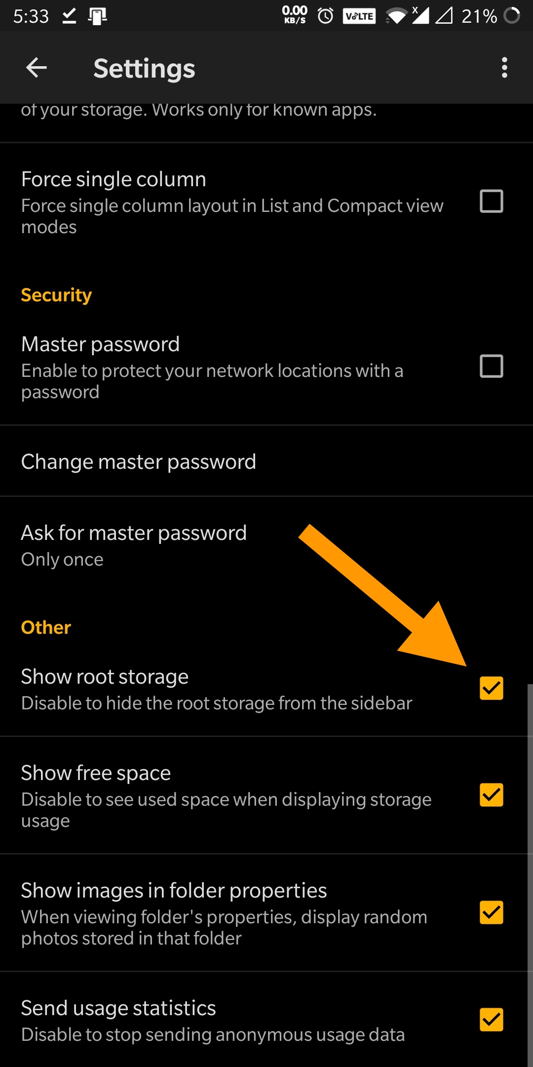 check show root storage