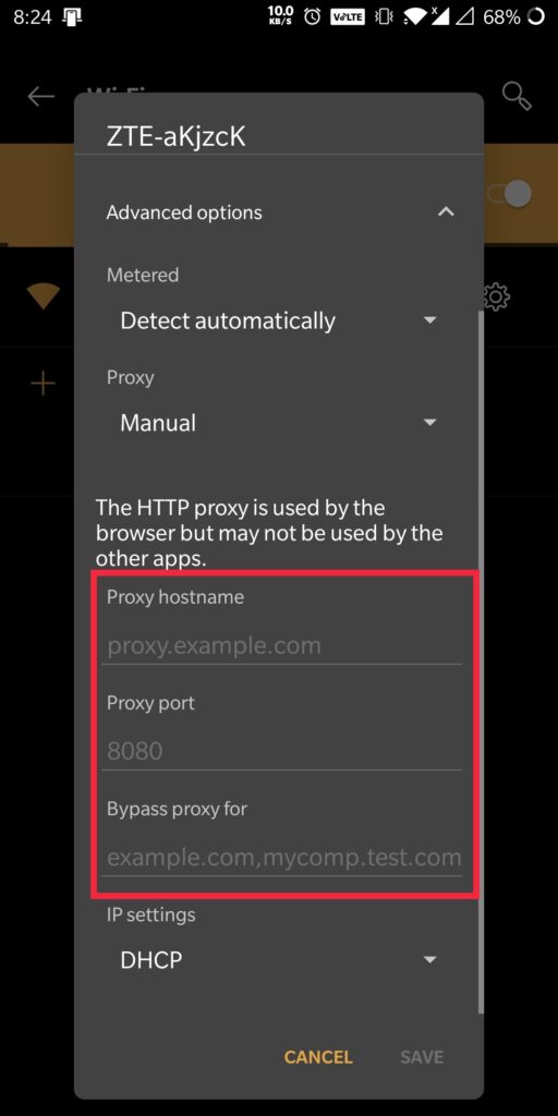 fill proxy settings