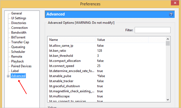 utorrent advance settings