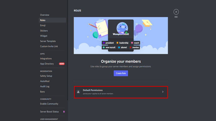 discord server role default permission